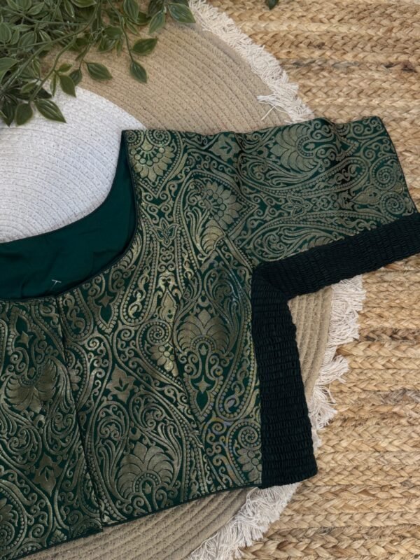 Banarasi Parcha side strechable blouse Green