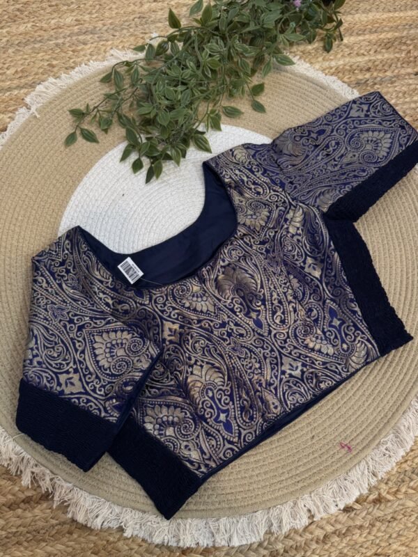 Banarasi Parcha side strechable blouse Blue