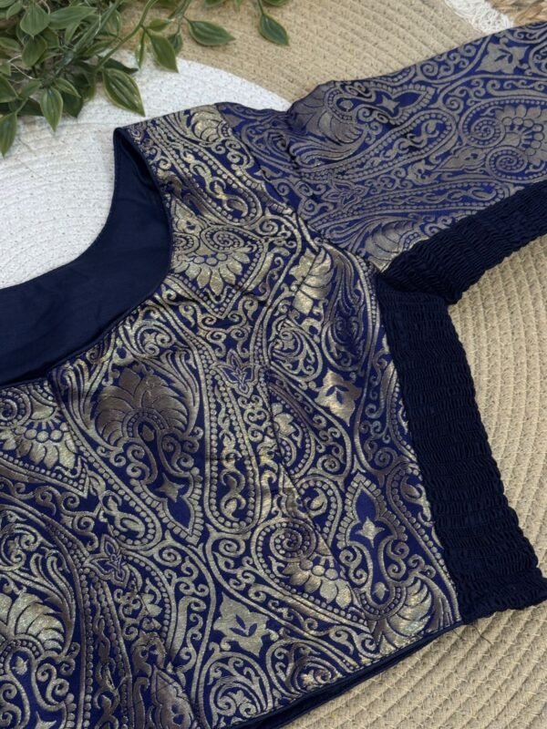 Banarasi Parcha side strechable blouse Blue