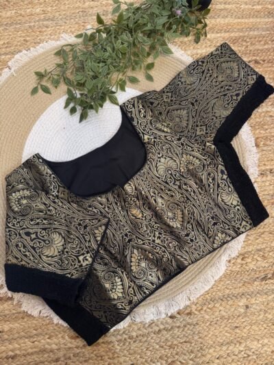 Banarasi Parcha side strechable blouse Black