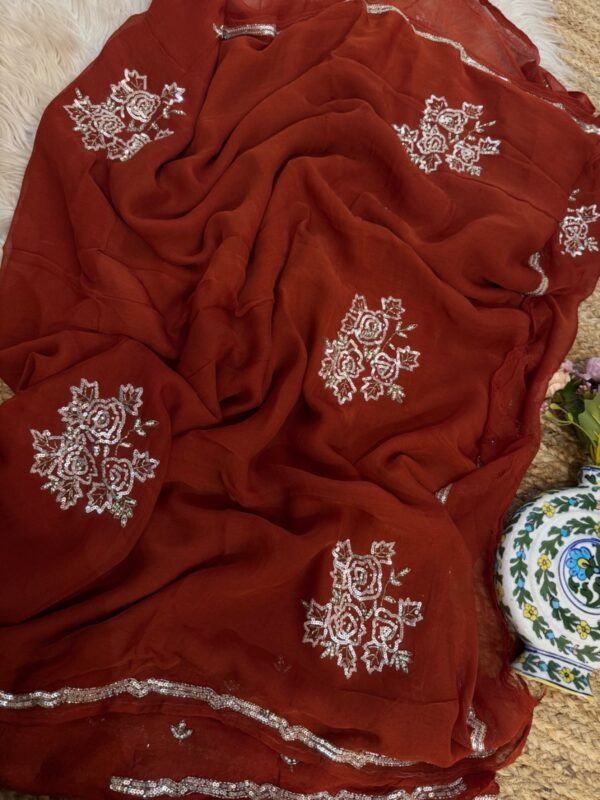 Sequins Handwork saree Rust Orange