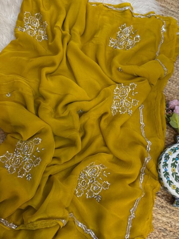 Sequins Handwork saree Yellow