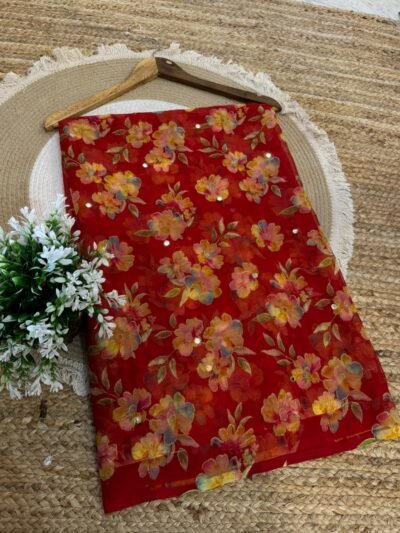 Mirror work saree Red