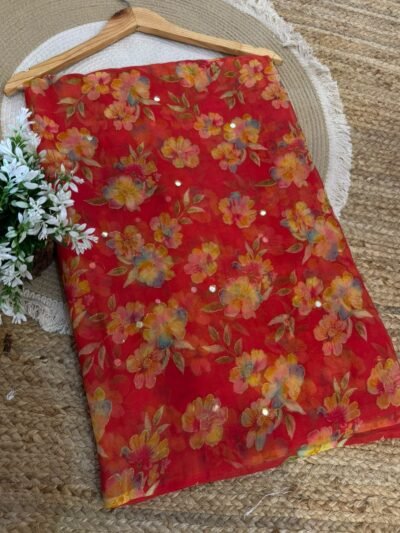 Mirror work saree Red