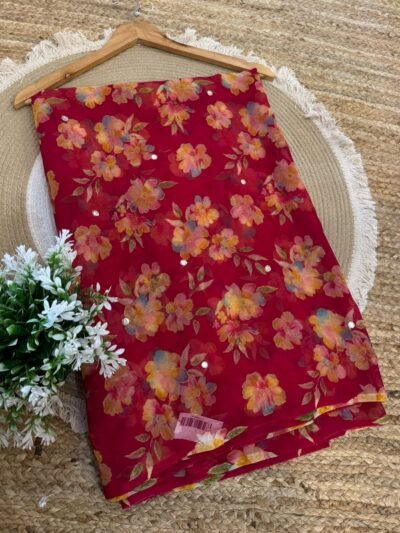 Mirror work saree Red