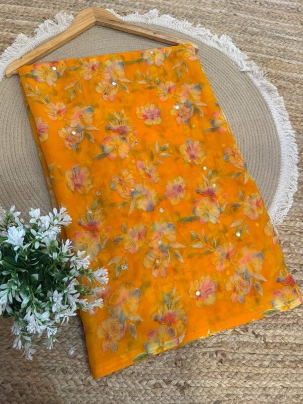 Mirror work saree Orange