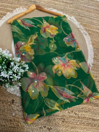 Mirror work saree Dark Green