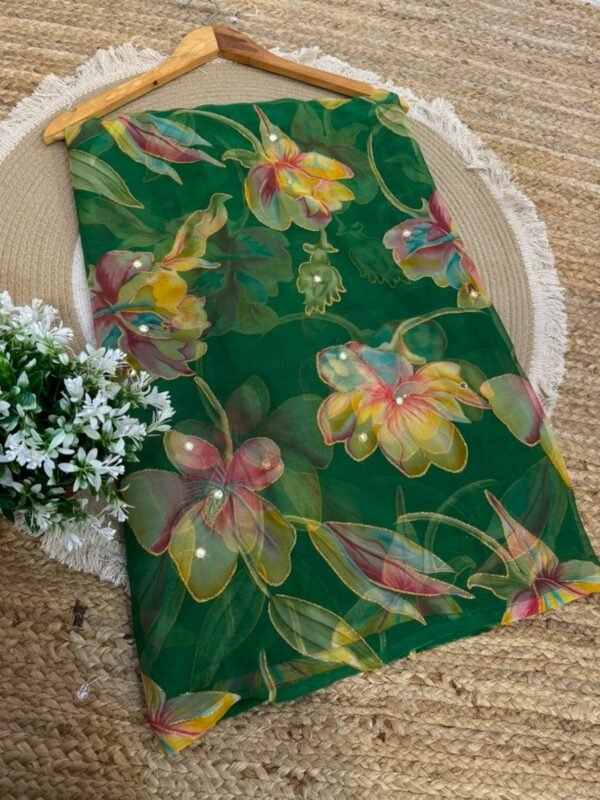 Mirror work saree Dark Green