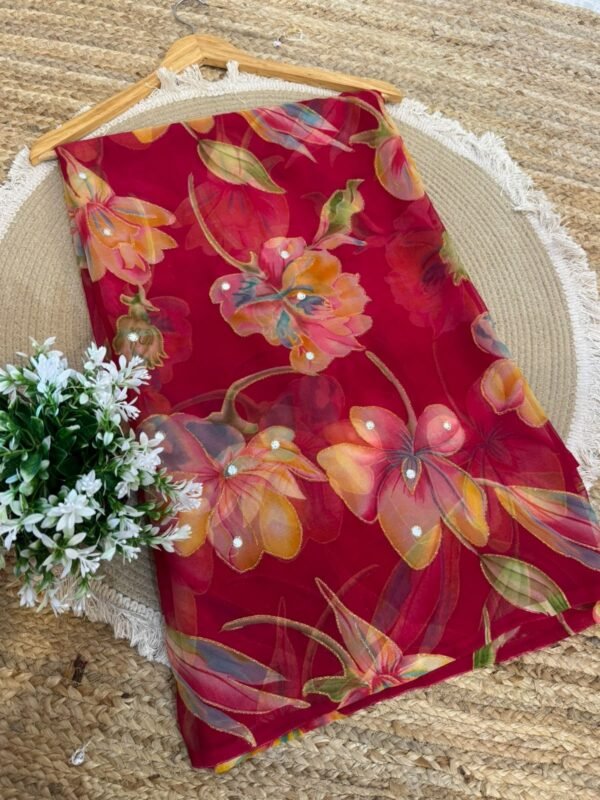 Mirror work saree Red