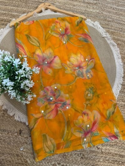 Mirror work saree Orange