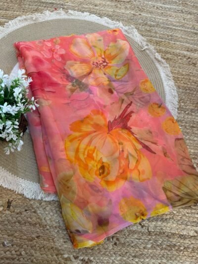 Printed saree Orange