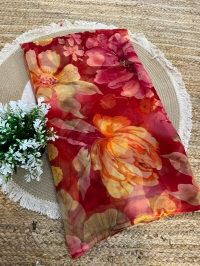 Printed saree Red