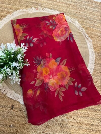 Printed saree Red