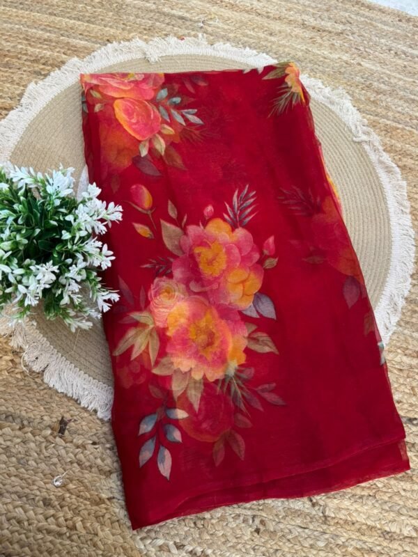 Printed saree Red