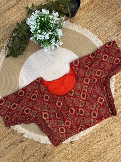 Side strechable Ajrakh print blouse Red