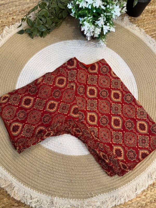 Side strechable Ajrakh print blouse Red
