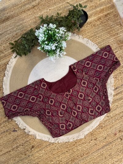 Side strechable Ajrakh print blouse Wine