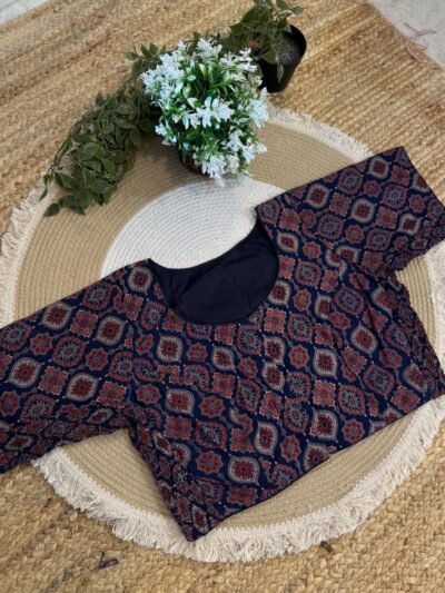 Side strechable Ajrakh print blouse Blue