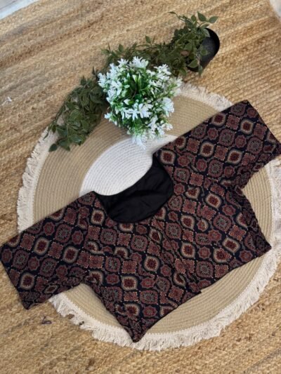 Side strechable Ajrakh print blouse Black