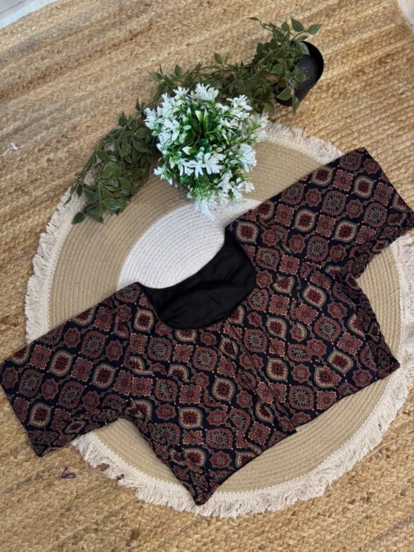 Side strechable Ajrakh print blouse Black