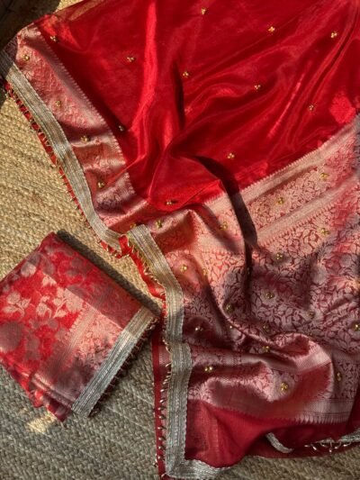 Tissue saree with ghungroo Red