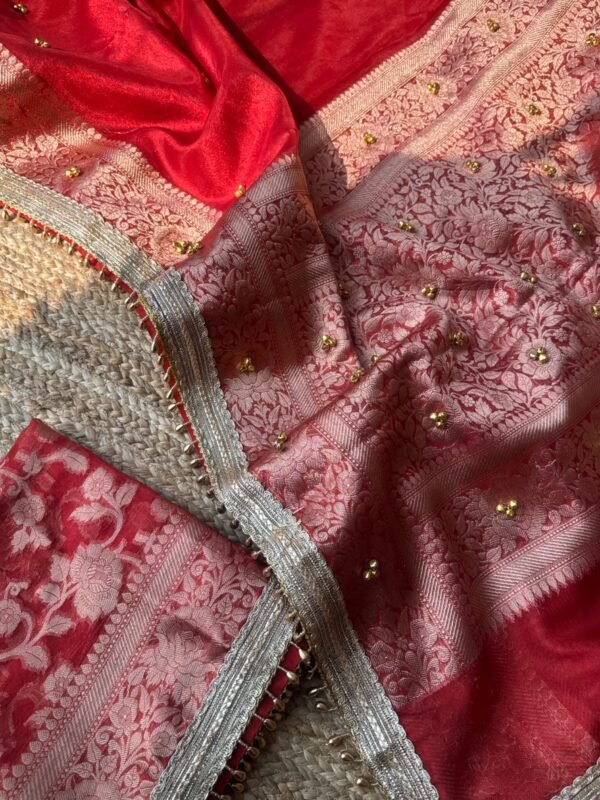 Tissue saree with ghungroo Red