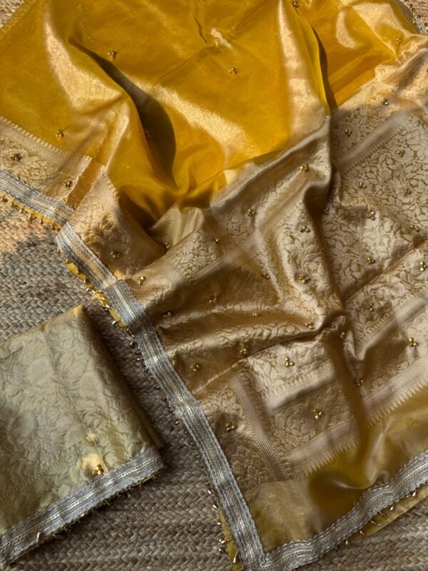Tissue saree with ghungroo Yellow