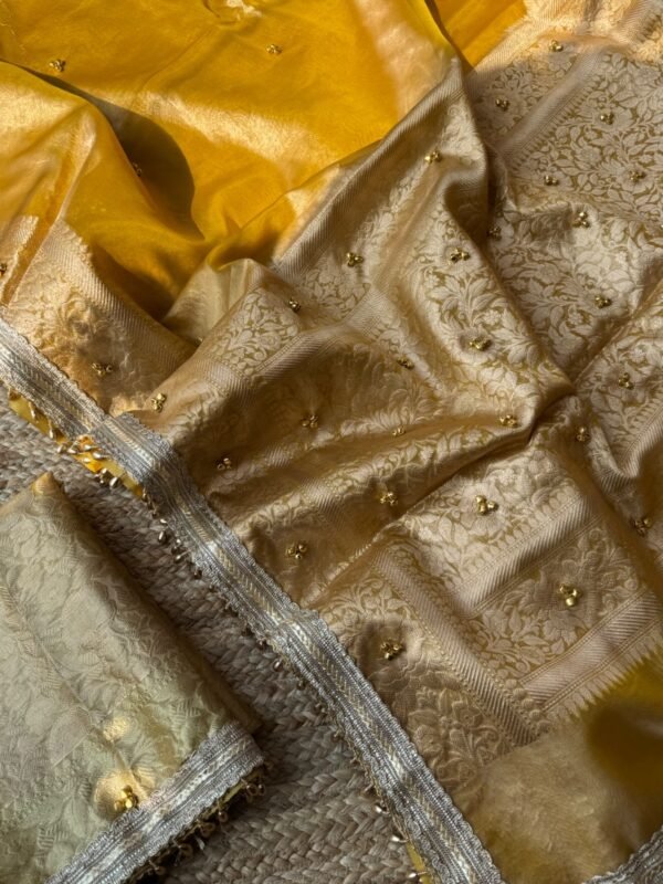 Tissue saree with ghungroo Yellow