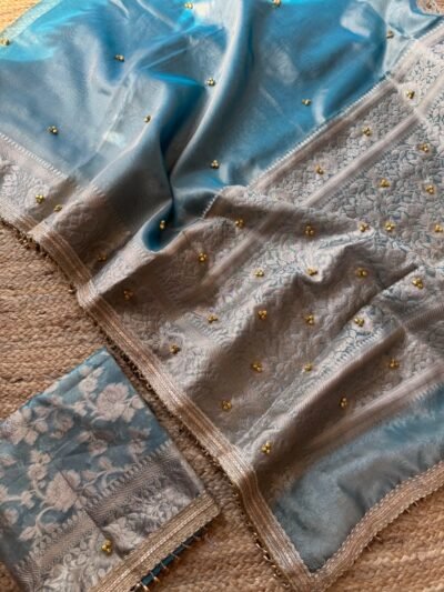 Tissue saree with ghungroo Blue