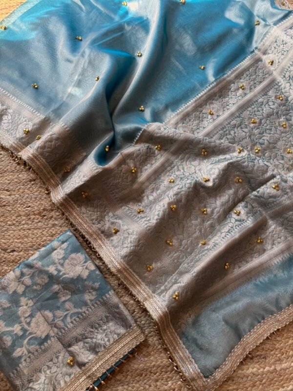 Tissue saree with ghungroo Blue