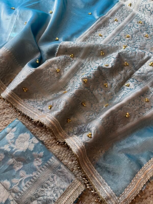 Tissue saree with ghungroo Blue