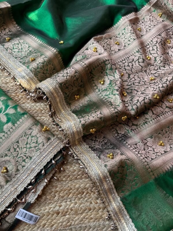 Tissue saree with ghungroo Green