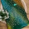 multishade saree with jaal work Dark Green + Blue