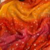 multishade saree with jaal work Pink + Yellow O + Orange