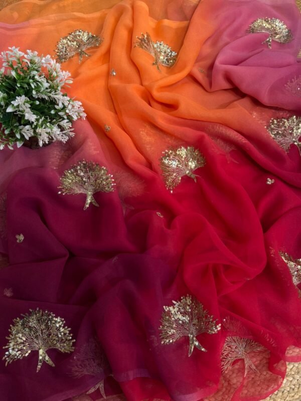 Multishaded saree with sequins buta Wine