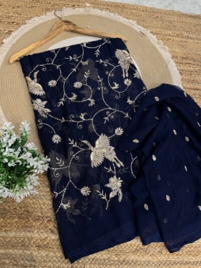 Heavy jaal work saree Petrol Blue