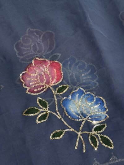 Brush paint with sequins work petrol blue