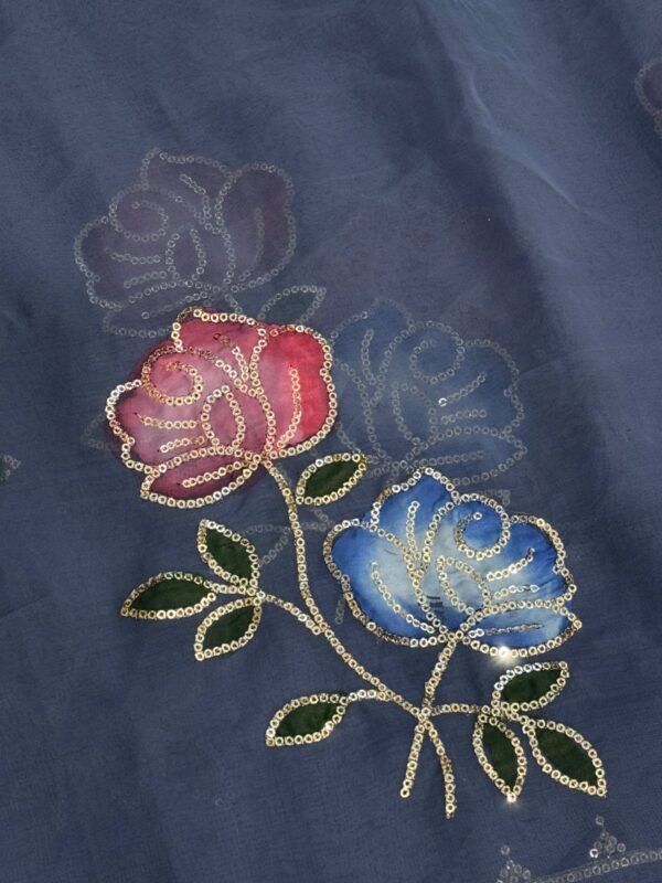 Brush paint with sequins work petrol blue
