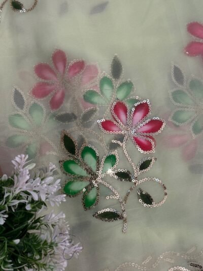 Brush paint with sequins work Green