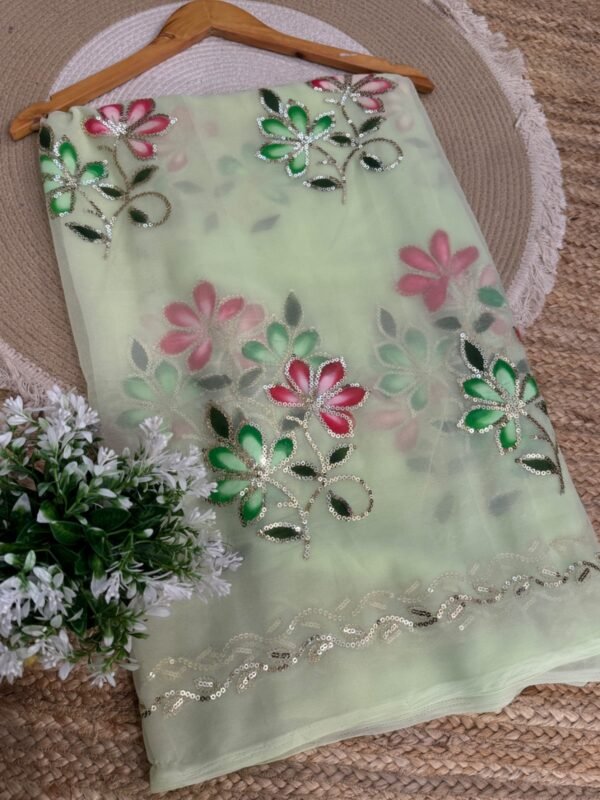 Brush paint with sequins work Green