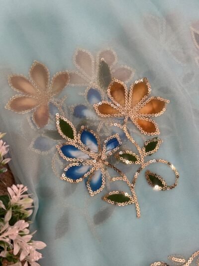 Brush paint with sequins work Blue