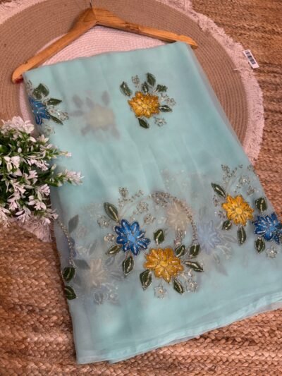 Brush paint with kardana and sequins Sea Green