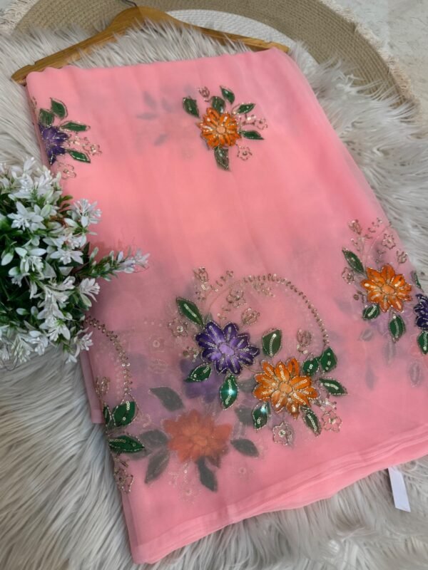 Brush paint with kardana and sequins Peachish Pink