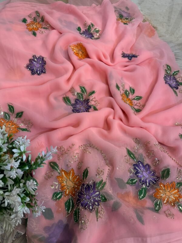 Brush paint with kardana and sequins Peachish Pink