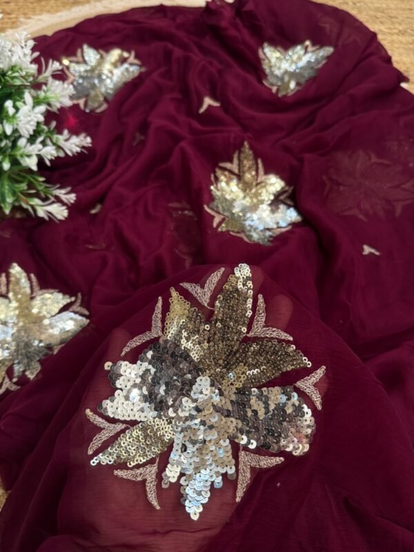 Sequins Buta saree Wine