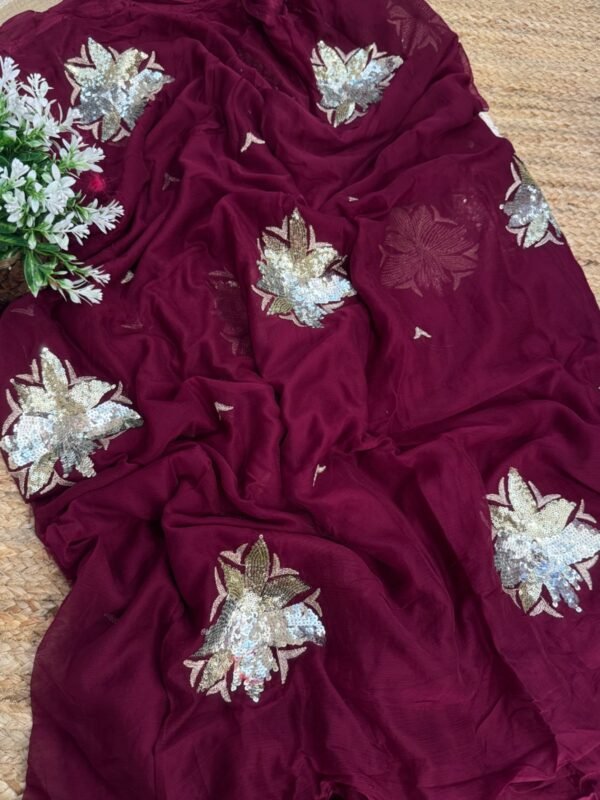 Sequins Buta saree Wine