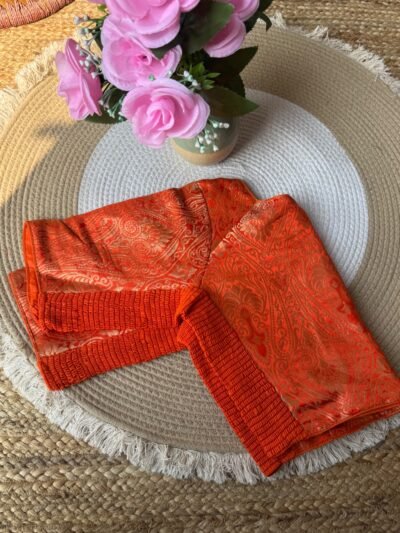 Banarasi Parcha side strechable blouse orange