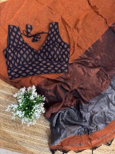 Tissue palla + Kalamkari print blouse