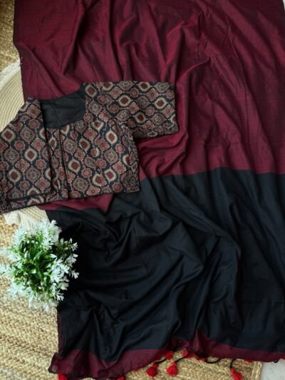 Khadi cotton + Side strechable Ajrakh print blouse